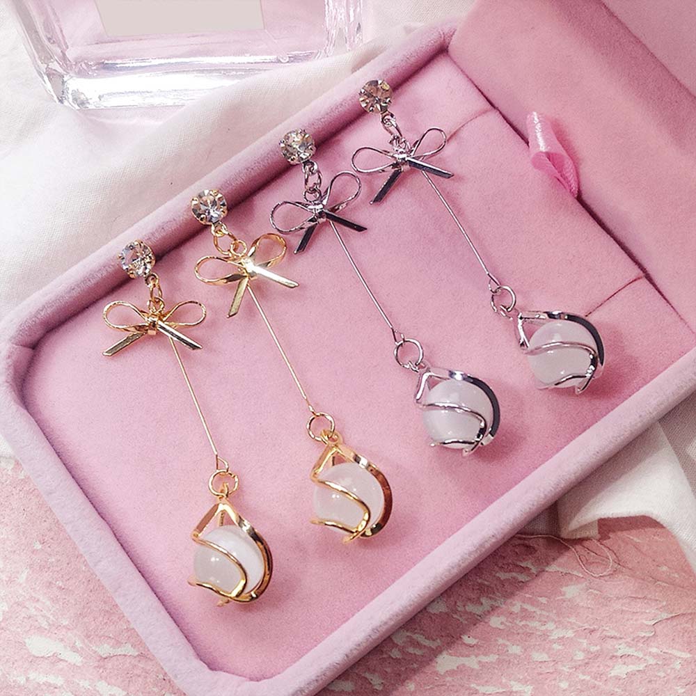 MXGOODS Gift For Women Small Bow Water Drop Long Pendant Accessories Stud Earrings