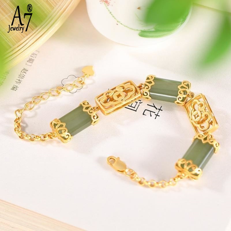 Vòng Tay Mạ Bạc 925 Đính Đá Ngọc Bích Xám Thời Trang Cho Nữ A7 S925