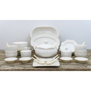 Set 1 bộ đồ ăn phù điêu chỉ vàng kim