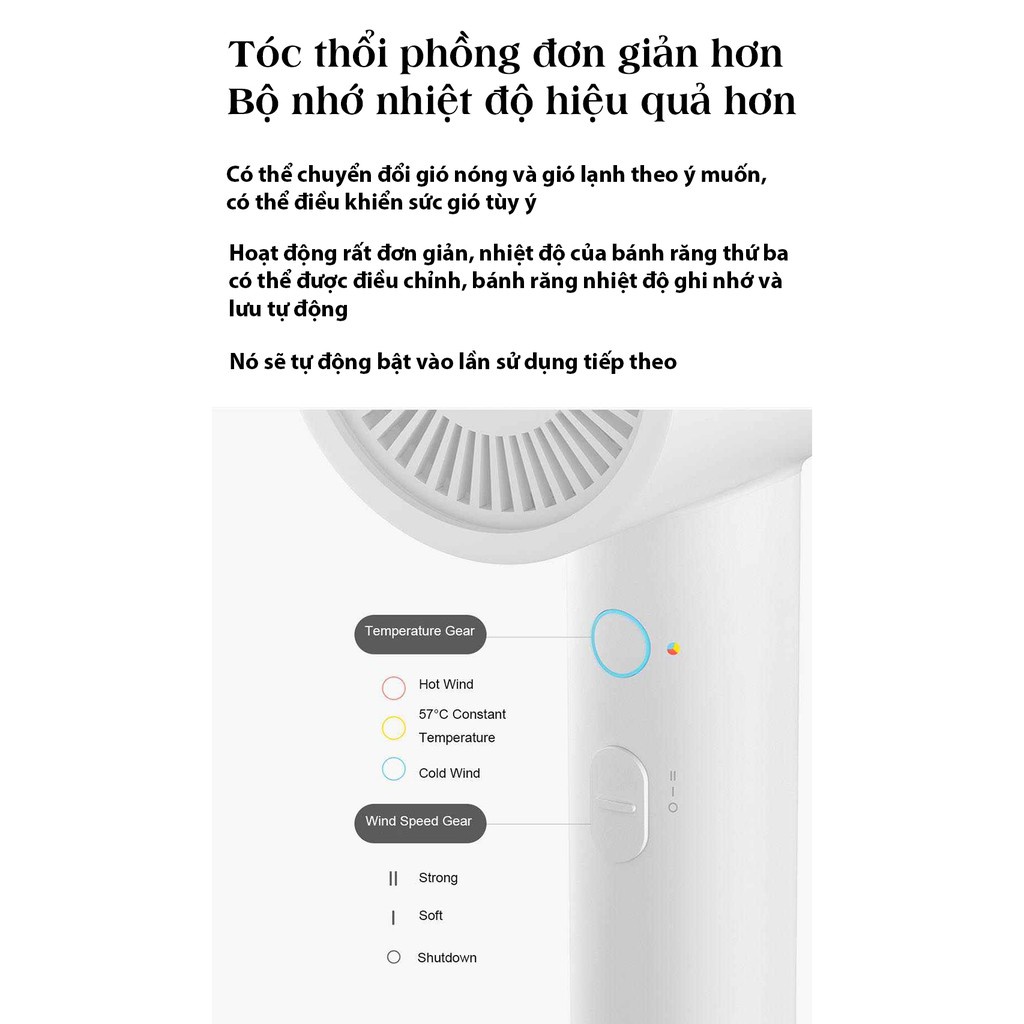 Máy Sấy Tóc Xiaomi H300 - 1800W - Bổ sung Ion âm bảo vệ tóc - Chế độ sấy Nóng/Lạnh – Hàng chính hãng