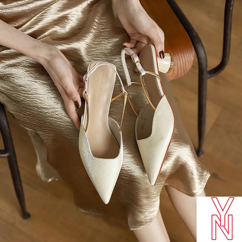 Giày Sandal Satin Gót Thấp Mũi Nhọn Thời Trang Mùa Xuân Dành Cho Nữ 2021