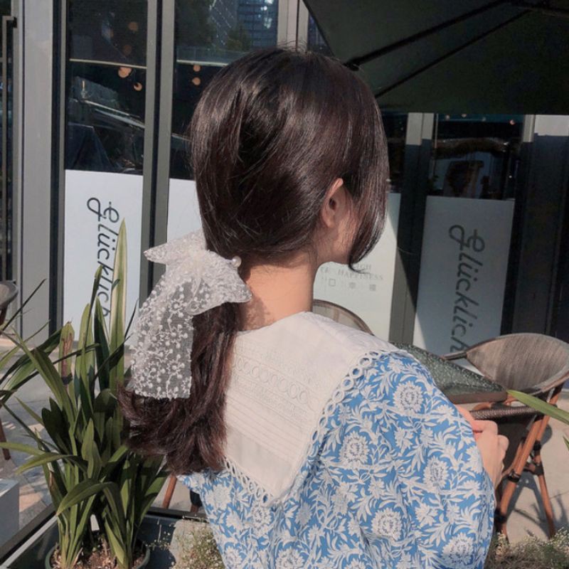 Dây cột tóc đính nơ tiểu thư Hàn Quốc thời trang xinh xắn - Chất liệu ren thuê hoa cao cấp, thu hút