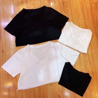 Km áo croptop cổ tym 2 màu đen- trắng #39k xuất khẩu