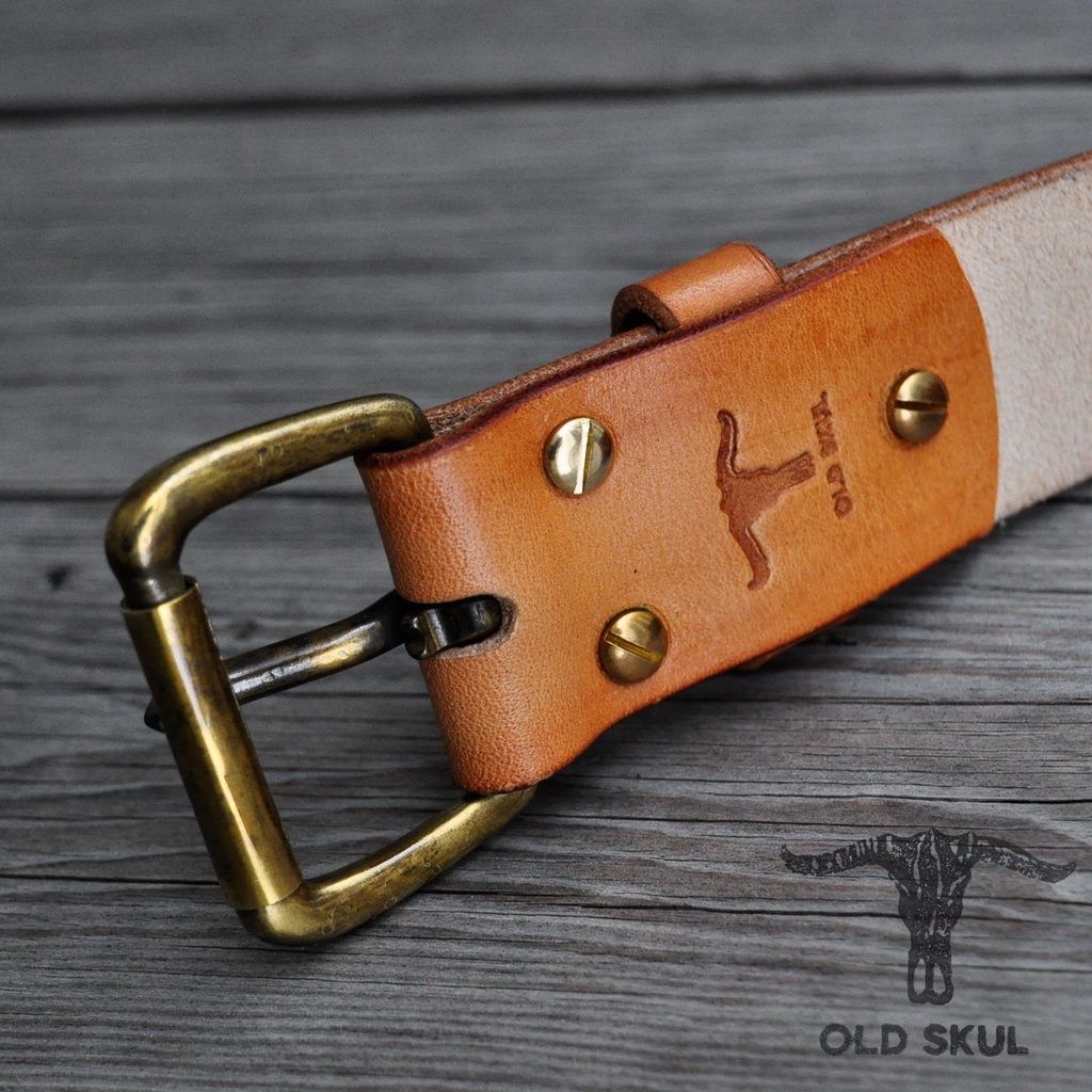 Dây lưng da handmade Old Skul da veg Ý màu tự nhiên không nhuộm, khóa đồng thau phong cách bụi và cổ điển DLOS01