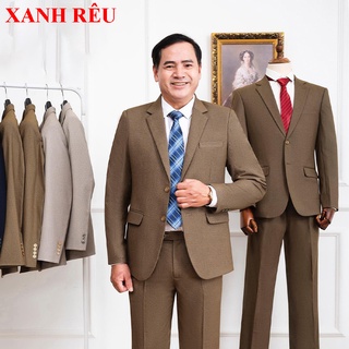 Bộ áo vest nam trung niên, Vest nam trung niên cao cấp màu Xanh Rêu Không nhăn không nhàu