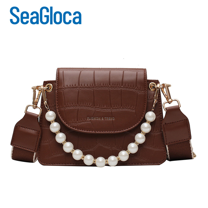 Túi xách messenger Seagloca bằng PU đính đá ngọc trai
