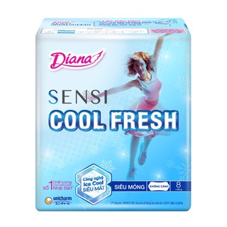 [CHE TÊN KHI GÓI]Băng Vệ Sinh Diana Sensi Cool Fresh Siêu Mỏng KHÔNG Cánh 8 miếng 23cm