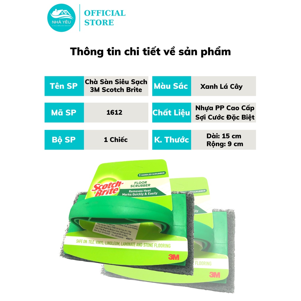 Bàn Chải Chà Sàn Phòng Tắm,Phòng Vệ Sinh 3M Scotch Brite Cao Cấp-Không Trầy Xước