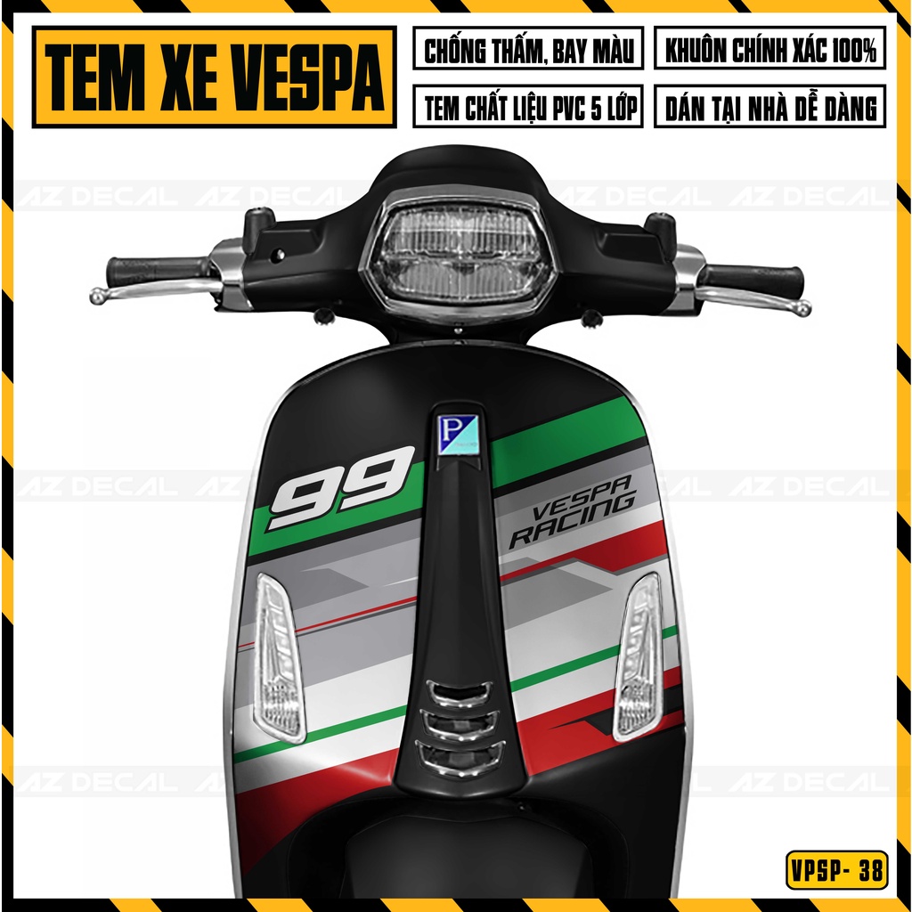 Tem Xe Vespa Mẫu Racing 99 | VPSP38 | Decal Dán Xe Sprint / Primavera Cắt Sẵn, Dễ Dán, Chống Nước