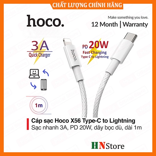 Dây Cáp Sạc Nhanh Chính Hãng PD 20W HOCO X56 Type-C to Lightning cho IP8/X/XSMax/11/11Pro max/12/12Pro max