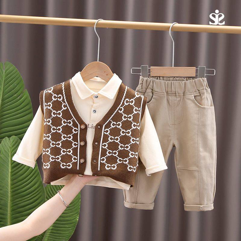 Set Đồ Thời Trang Xuân Thu Mới Năm 2021 Gồm Áo Len + Áo Khoác + Áo vest + Quần Dài Cho Bé Trai