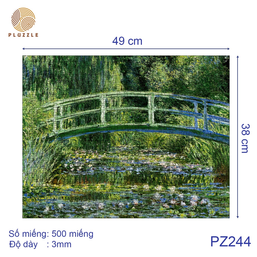 Bộ Xếp Hình Gỗ Thông Minh PLUZZLE hình 500 miếng - PZ244 - Water Lilies and Japanese Bridge | Không kèm khung tranh