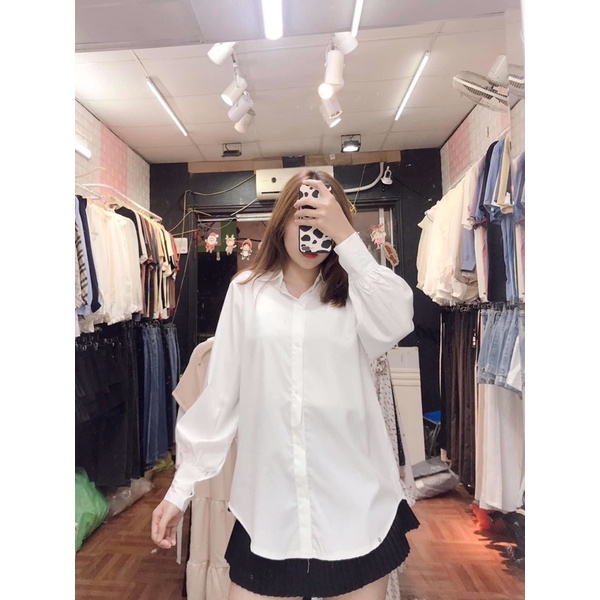 Áo sơ mi trơ form rộng trùm mông ( Freesize