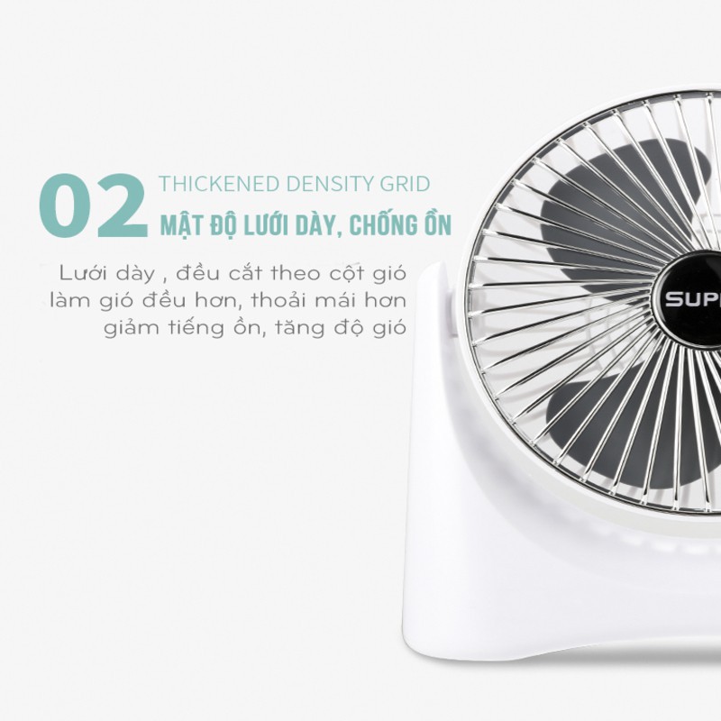 Quạt Sạc Tích Điện Để Bàn Super Fan, 3 Chế Độ Mát, Để Bàn Làm Việc, Ô Tô...Tiện Lợi Khi Mang Theo