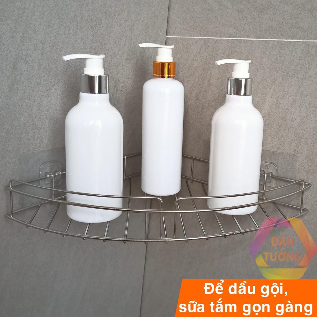 Kệ góc nhà tắm inox dán tường MDT, giá móc treo đồ nhà tắm đựng dầu gội đầu sữa tắm đa năng - KG1