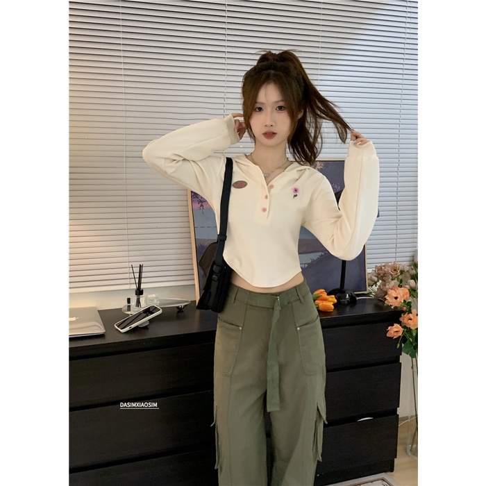Áo Hoodie Croptop Tay Dài Thời Trang Mùa Thu Mới Cho Nữ