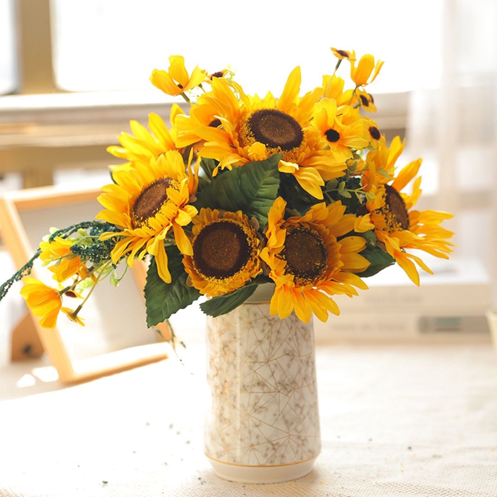 Bó hoa hướng dương giả bằng lụa nhiều màu trang trí nhà cửa/ tiệc cưới DIY