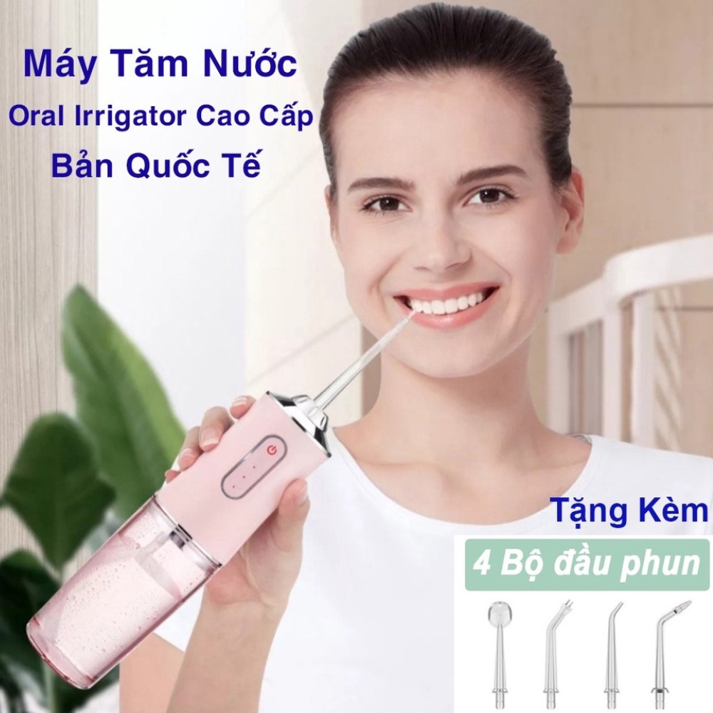 Máy Tăm Nước Oral Irrigator Cầm Tay Vệ Sinh Răng Miệng 3 Chế Độ Xịt Tặng 4 Đầu Vệ Sinh Hộp 230g