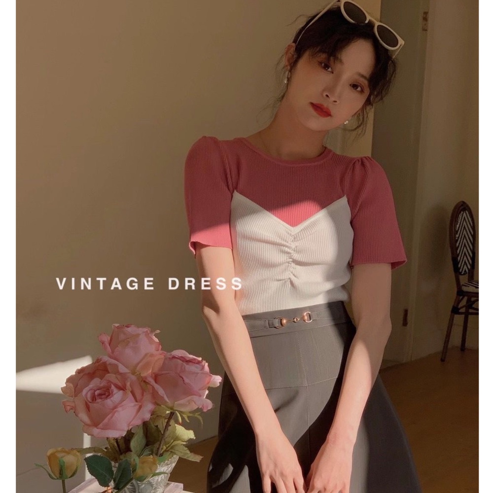 Áo Len Giả Hai Mảnh Tay Ngắn Phong Cách Thanh Lịch Thời Trang Mùa Hè Mới Cho Nữ