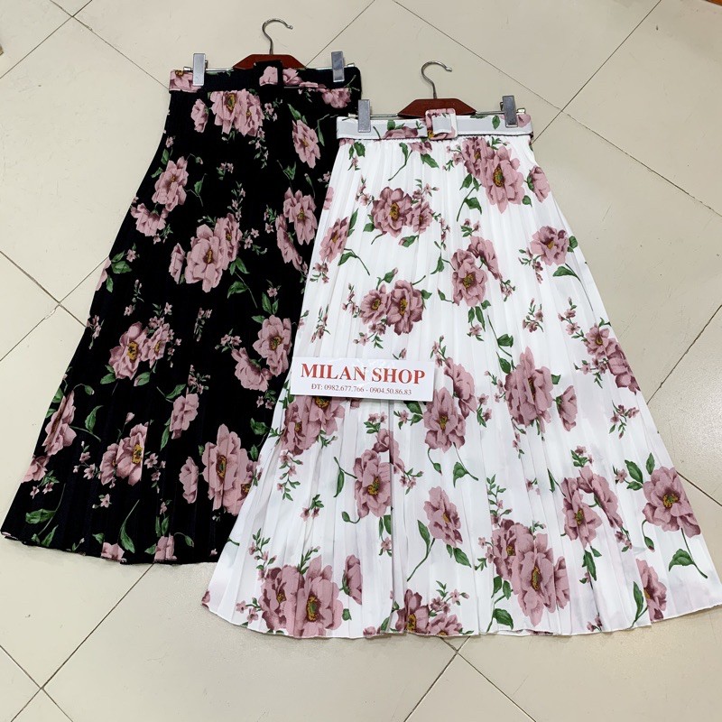 Chân váy hoa xếp ly kèm đai có lót nhiều màu | BigBuy360 - bigbuy360.vn