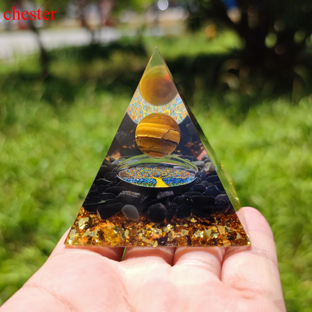 Kim tự tháp Orgone thạch anh tím EMF bảo vệ cân bằng năng lượng yoga thiền định