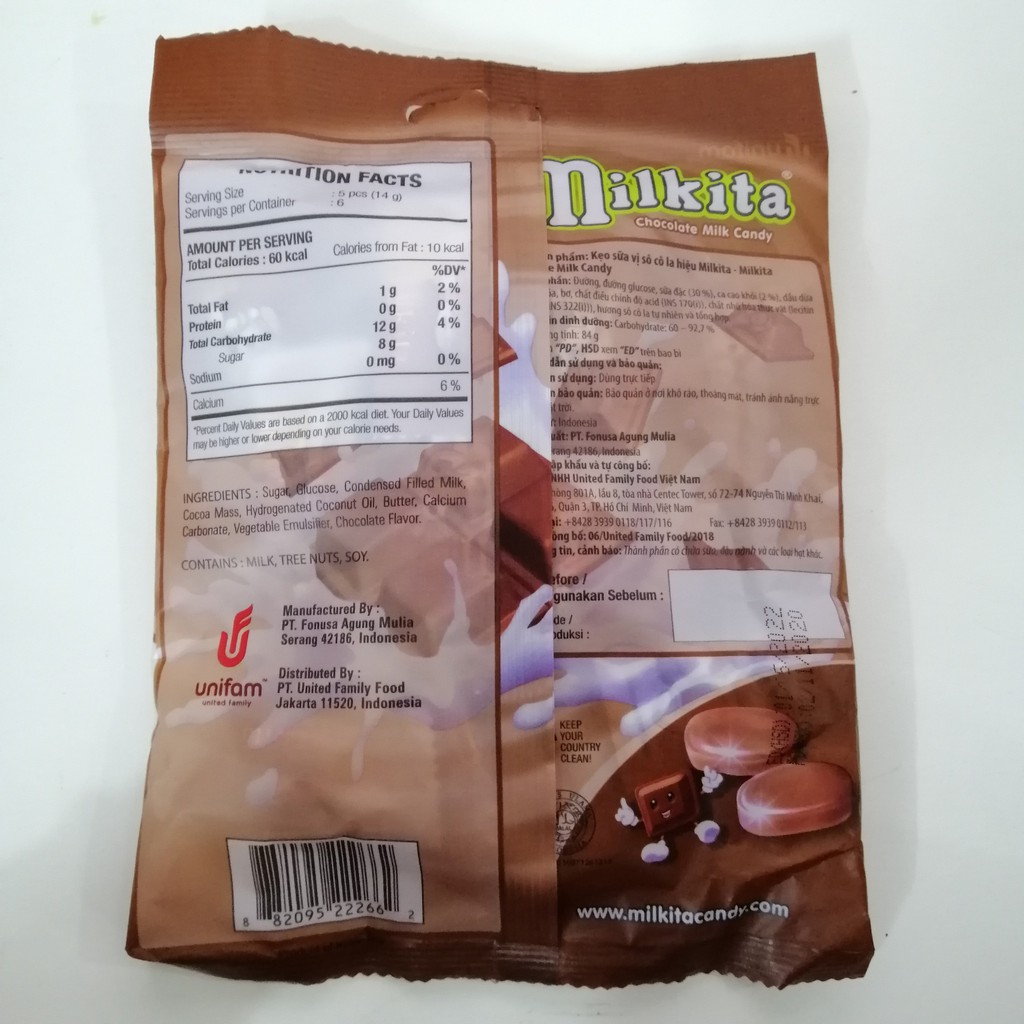 Kẹo Sữa Milkita Vị Sôcôla Milkita Chocolate Milk Candy (Gói 84g)