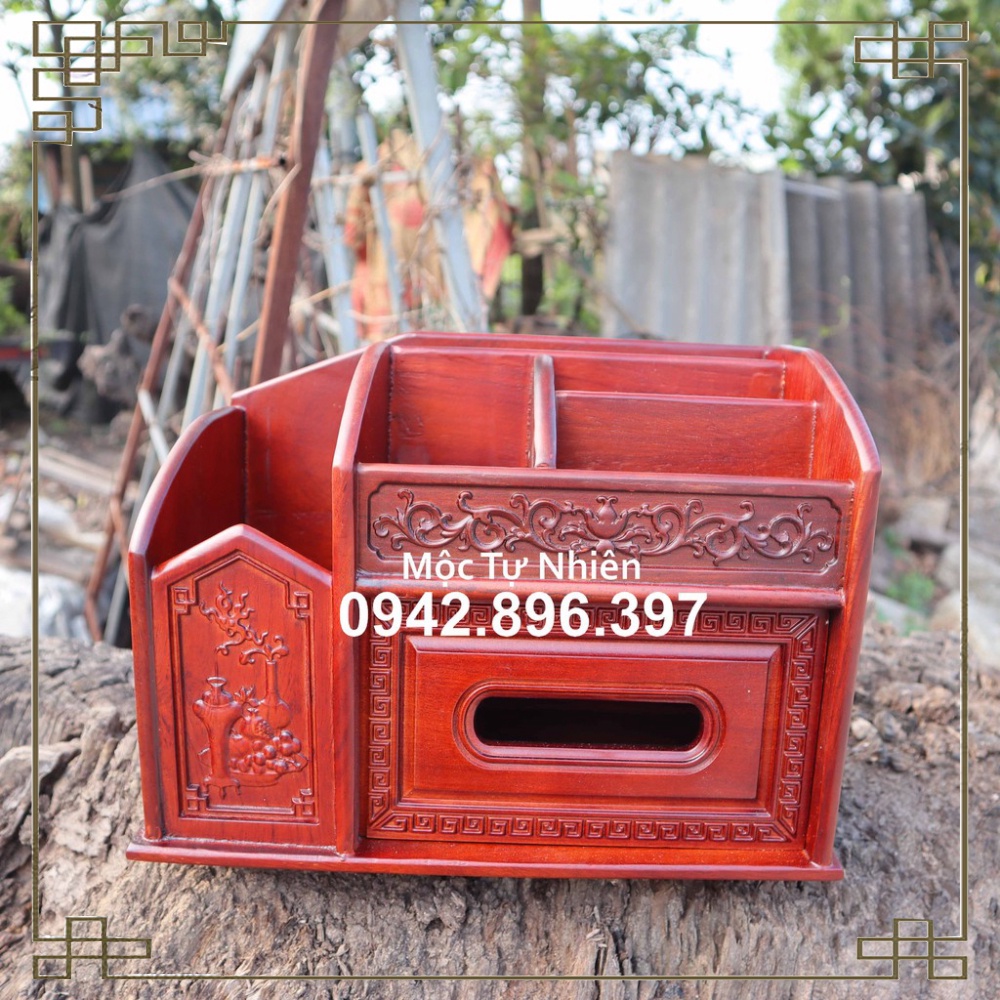 Hộp giấy đa năng đựng bút điều khiển giấy ăn bằng gỗ để bàn làm việc