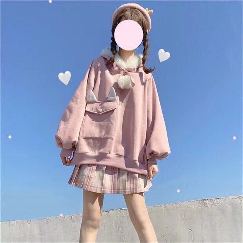 Áo khoác hoodie phối tai dễ thương năng động cho nữ | BigBuy360 - bigbuy360.vn