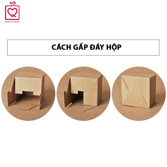 Hộp quà sinh nhật kraft vuông nắp cài thắt nơ kèm rơm lót, hộp giấy kraft mini 2 màu