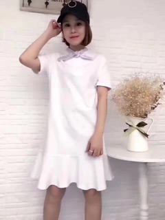 Váy cotton đuôi cá cổ nơ