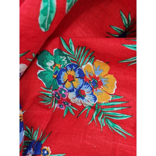 Vải LINEN Bột premium Hoa nền đỏ