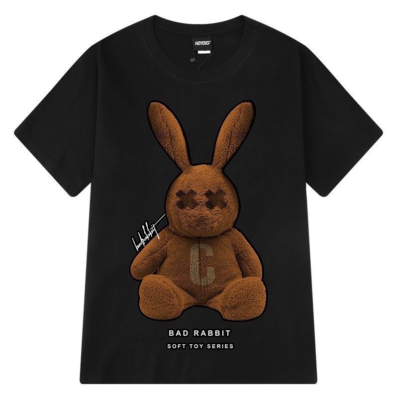 𝑭𝒓𝒆𝒆𝒔𝒉𝒊𝒑 Áo thun tay lỡ dáng Unisex form rộng phong cách Ulzzang hình BAD RABBIT màu nâu aothun268