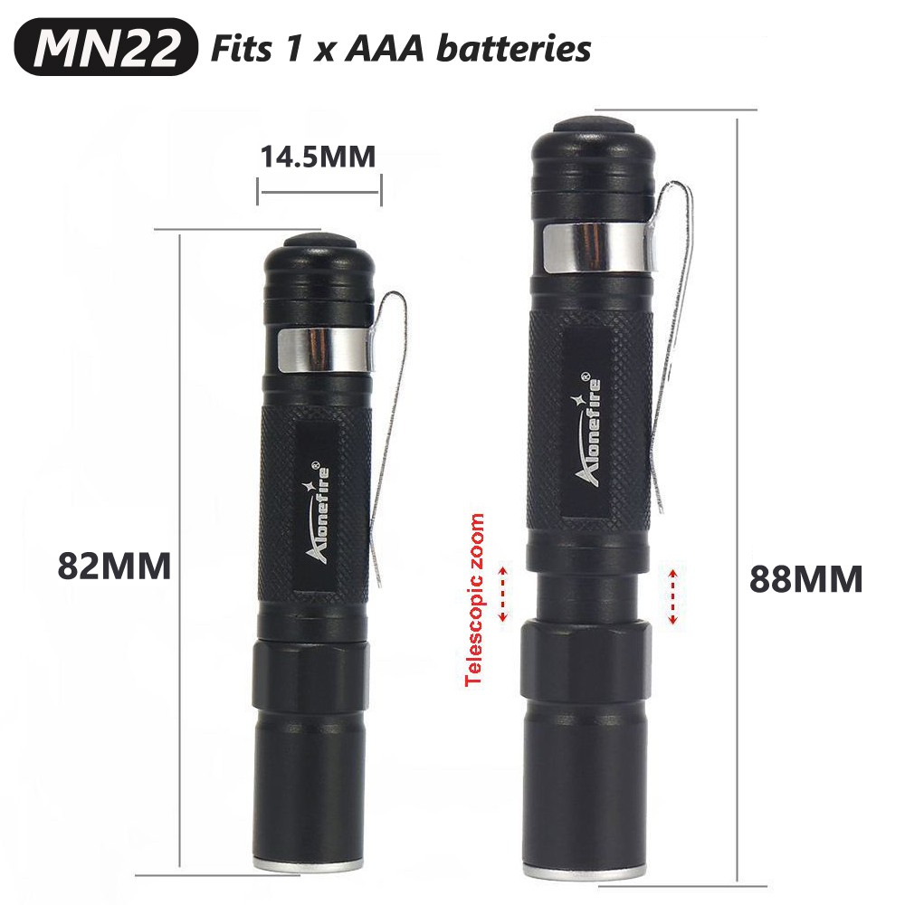 Đèn pin ALONEFIRE MN23/ MN22 LED mini bỏ túi hợp kim nhôm dùng pin AAA tiện lợi