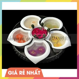 Đĩa sứ đựng thức ăn độc đáo có đáy bằng mây tre đan đẹp