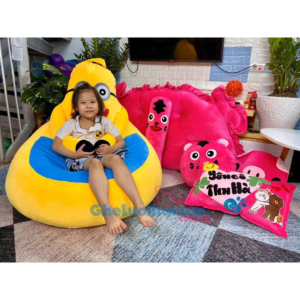 Ghế lười hạt xốp vải nhung hình giọt nước, mịn, mát, hoạ tiết đáng yêu, size ngoại cỡ đã có vỏ ghế + hạt xốp đầy đủ