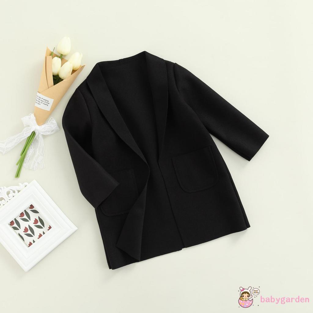 Áo khoác cardigan dài tay màu trơn có túi trước độc đáo màu xanh lá/đen/nâu thời trang thu đông cho bé gái