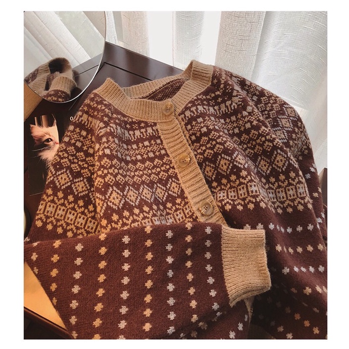 Áo khoác cardigan len hoạ tiết
