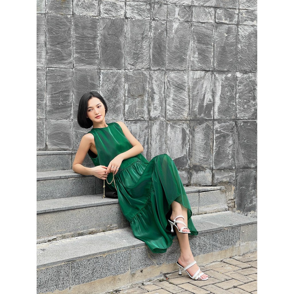 Đầm maxi tơ oganza nhũ ánh kim 2 lớp cao cấp