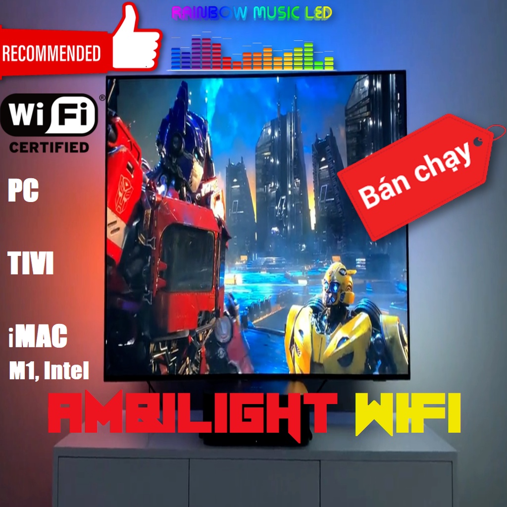 Đèn Led Ambilight WiFi theo mầu màn hình không cần cắm dây usb siêu mượt (60hz) + cực nhẹ (1% cpu)