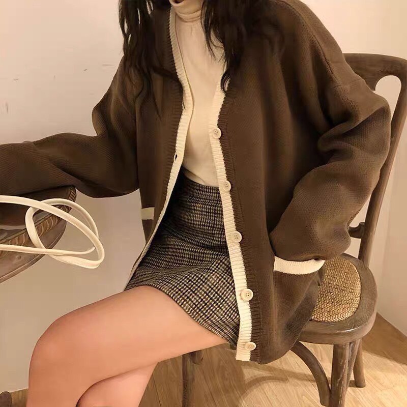 Áo Cardigan len, cardigan len dày, cardigan local brand phối viền màu