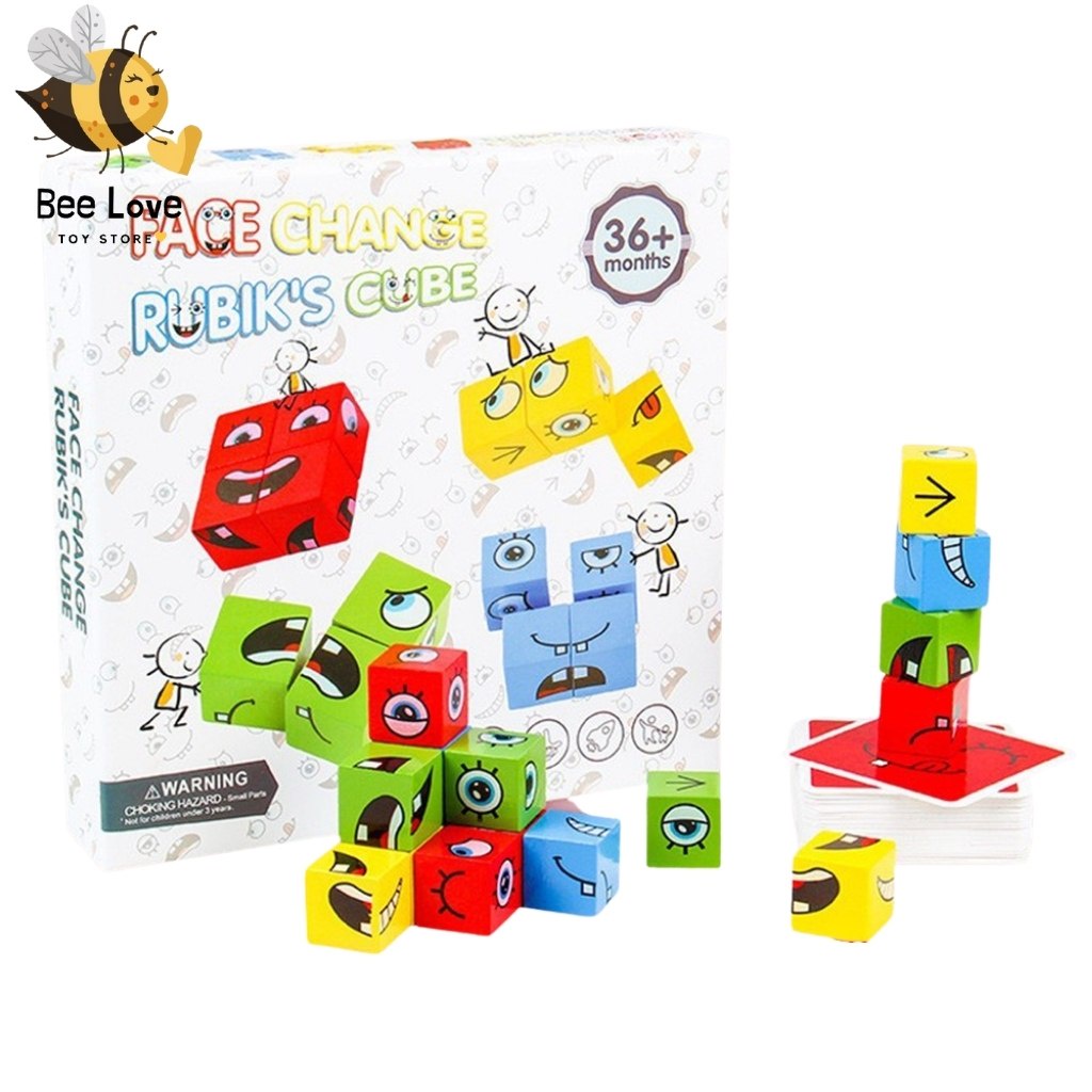 Bộ đồ chơi xếp hình khối gỗ Face Change Rubik's Hộp giấy cứng, khuôn mặt vui nhộn cho bé tăng cường trí tuệ BeeLove