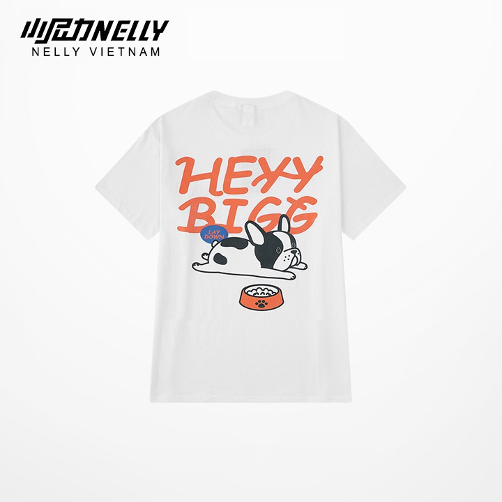 Áo thun tay lỡ NELLY cotton 4 chiều dáng unisex in hình chó heyybig mã N0096