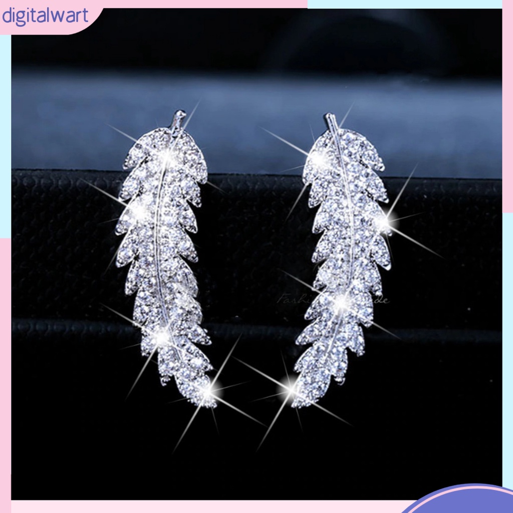 Cặp khuyên tai hình lá đính kim cương giả sang trọng cho nữ