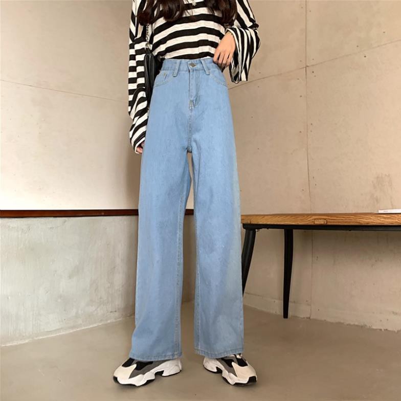 Quần Jeans Đen Suông Lưng Cao Qua Rốn BigSize / Quần Suông Ống Rộng Không Giãn - ĐEN TRƠN/ĐEN RÁCH 1 GỐI [HOT TREND] *