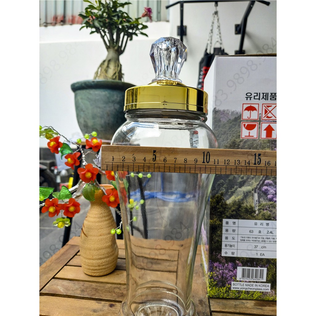 Bình thủy tinh Ngâm rượu 2,4L HÀN QUỐC YongCheon Bầu (Nắp có núm) No63. Hàng cao cấp - Phóng to sâm - Bảo vệ sức khỏe. | BigBuy360 - bigbuy360.vn