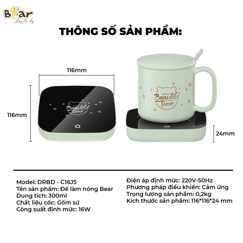 Đế hâm nóng, đế làm nóng đồ uống Bear DRBD-C16J5 bảo hành 18 tháng bản quốc tế