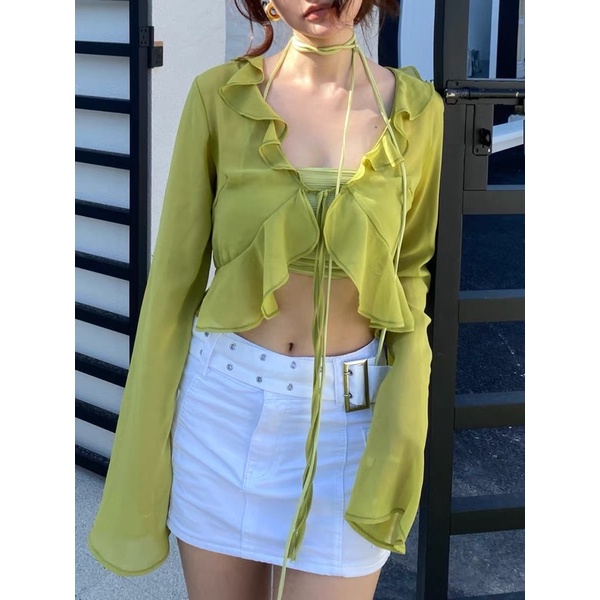 BCC281 - Áo Voan Xanh Mỏng Mặc Ngoài Bikini , Đồ Bơi