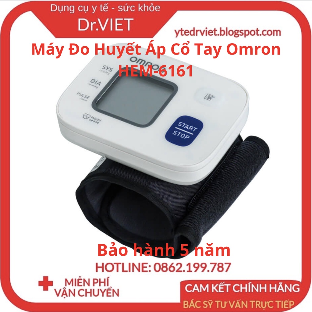 Máy đo huyết áp cổ tay Omron HEM-6161 cao cấp - Đo huyết áp nhịp tim,đo tự động và chính xác,cảnh báo nhịp tim- Drviet