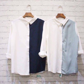 Áo Sơ Mi Nữ Phối 2 Màu Cách Điệu Hàn Quốc EVA SOMI 10013