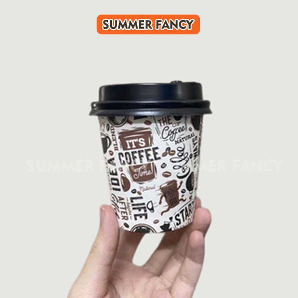 50 ly giấy 240ml ~ 8oz nắp đen phong cách Hàn Quốc New Day Mocha hình trắng đen nâu xanh dùng 1 lần - Paper cup